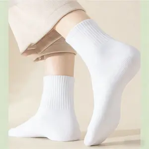 Unisex Solid Color Mid-Calf Socks Sweat-Absorbent Breathable Casual Deodorant Socks for Men Women