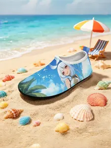 1 Pair Kids' Style Quick-Drying Non-Slip Clear Sky Blue Anime Girl Print Beach Water Shoes, Breathable & Comfortable, Children's Day Gift, Versatile for Beach Play, 2D Fresh Style Swimming Shoes