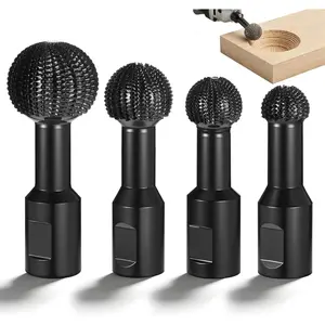 4 count Sphere Rotary Burr Set, Ball Gouge Angle  Attachments, Ball Gouge for Angle , Spherical Grinding   Carving Burrs for, Slotting, Engraving,Polishing (Black, 5/8-11 Threads)