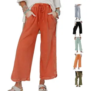Women's Casual Wide Leg Pants High Waist Acid Wash Baggy Palazzo Pants Athletic Lounge Trousers with Pockets