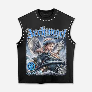 Sopula Studio Men's Archangel Battle Graphic Rhinestone Sleeveless Shirts