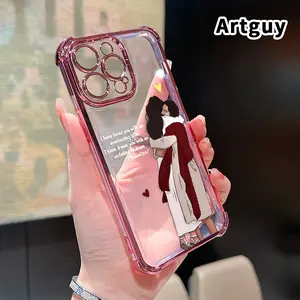 Electroplated Four Corner Anti-Fall Jesus Love People Christ Bible Verse Pattern Phone Case for iPhone 16 Pro Max 15 Plus 14 13 12 11 E Shockproof Transparent Protective Cover