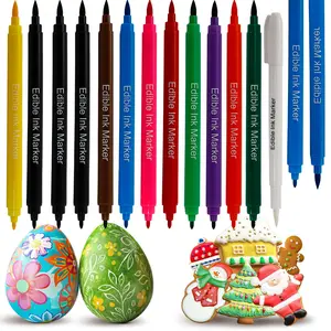 Edible Markers for Cookie Decorating,12Pcs Food Coloring Pens Double Side Food Grade Edible Pens with Fine&Thick Tip Food coloring Pens for Cakes,Christmas & Halloween Pumpkin Icing Pens, Macaron Painting，Easter Eggs,Fondant,Cookies,Frosting,Macarons