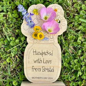 Handpicked for Mommy Wooden Dandelion Wildflower Vase Personalized with Child’s Name and Mothers Day 2024 Decor Gift
