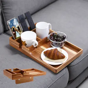 Nnewvante Couch Tray, 2-in-1 Insert & Flat Sofa Organizer Bamboo with 2 Cup Holders,Fits Seat Gaps or Ottomans,for Snacks, Drinks, Remotes,15.35x9.84-inch coffee tables shelves