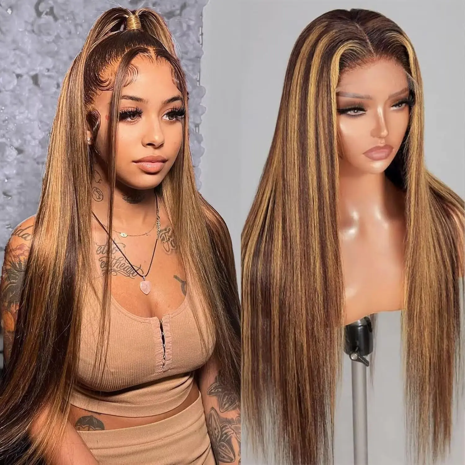 lumi hair synthetic color wig straight 30-inch 13*6 lace hair Fashion women's wig 99J Burgundy Chocolate Brown 613 Gold blonde Black 427 Highlight 350 Sun Orange Cute and Sexy Wig ,Do Not Bleach, Dye, or Use High Heat，summerwig，budgetfriendlywigs