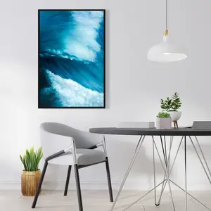 360 Stand White Framed Sandy Ocean Wave Artwork - 24x36 in. Artistic Water Wall Print, 360 Stand Ready-to-Hang Coastal Vibe Decor for Home Rooms, Decoration, Coastal Decor