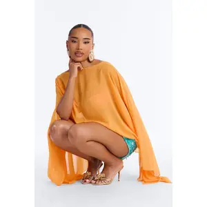 Get In Line Long Chiffon Kimono Top - Orange