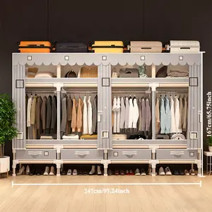 Large Capacity Fabric Closet with 4 Drawers - 16mm Metal Frame, 4 Hanging Sections + 4 Storage Compartments, Dustproof Design (97.2x17.7x65.7in) clothing storage Closet Organizer apartment living room furniture dressers for bedroom furniture set