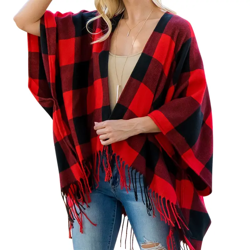 Boho Chic Plaid Fringe Kimono