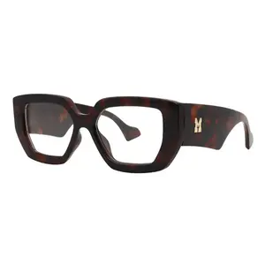 Mad Shade Bold Tortoise Rectangle Frame with Clear Lens & Gold M Logo – Oversized Statement Glasses #43