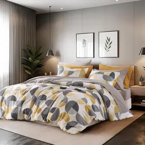 Stylish Three-tone Printed  Size Comforter Set, Bed in a Bag 9- Bedding Set, Ultra-Soft Microfiber Comforter and Sheets Set, Warm and Cozy for  Seasons, Mustard Yellow & Grey
