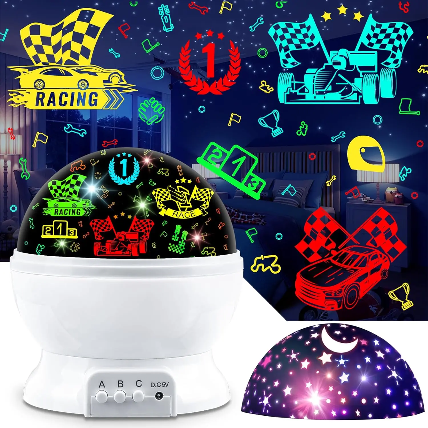 Dinosaur Night Light Projector for Kids Boys, 360-Degree Rotation, 17-Color Lamp with Auto Timer & Auto Off, Christmas Sleep Aid, Stocking Stuffers, Toddler Bedroom Decor, Indoor Use Birthday Gift