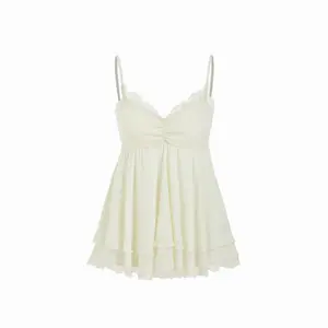 Cider V-Neck Ruffled Ruched Lace Trim Cami Top