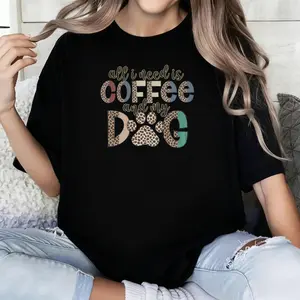 Coffee Dog Mom Shirt | Cute Dog Lover T-Shirt for Women | Soft Pet Lover Tee with Dog Paw Print