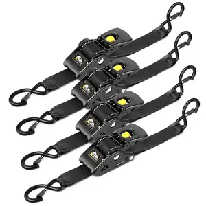 4-PACK  2-Inch Heavy Duty Retractable Ratchet Tie Down Straps – Adjustable No-Tangle Cargo Straps with Locking S-Hooks for Trucks, Trailers, Pickup Beds, Boats, Motorcycles, ATVs & Heavy Hauling
