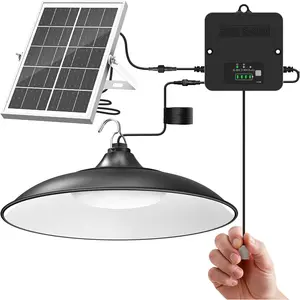 Solar Shed Light Indoor Outdoor 2000LM Daytime Available Solar Pendant Light with Pull String Switch 3 Modes Battery Display Split Solar Panel IP65 Waterproof for Barn Gazebo Chicken Coops Shop