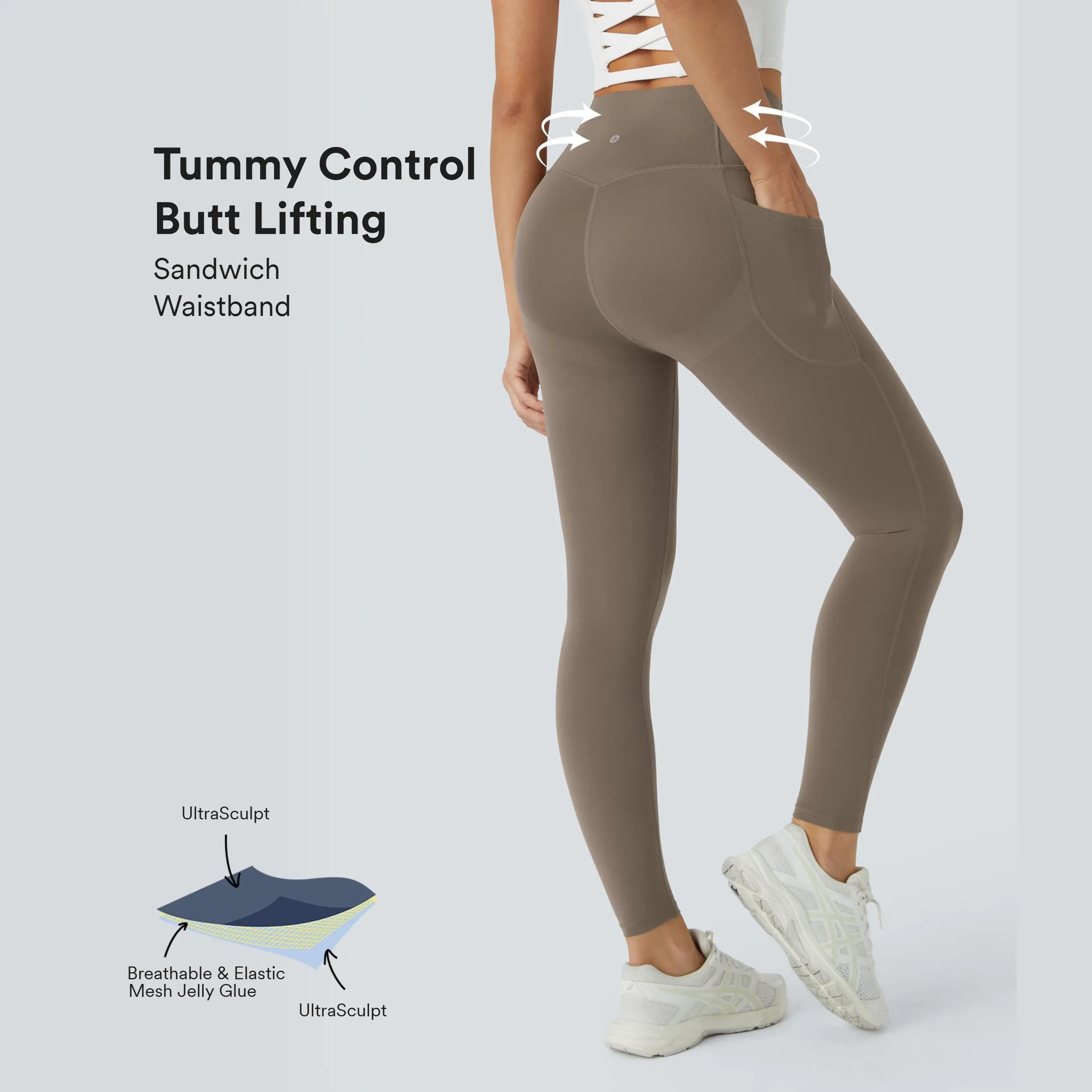 Halara UltraSculpt SoCinched High Waisted Butt Lifting Tummy Control Pocket Shaping Workout Leggings Breathable Activewear Bottoms