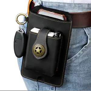 Men's Genuine Leather Waist Bag with Phone Pocket-Hands-Free One-Touch Access Golden-Tone Hardware & Belt Loop System, Secure Zipper Closure Scratch-Resistant Design for Outdoor Gym Work Everyday Carry Casual Waist Bag Travel Essentials Phone Bag for Men