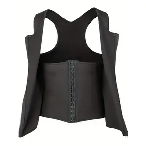 Men's Triple Breasted Slimming Tank Top Body Shaper Compression Vest With Zipper, 2 In 1 Waist Training Vest Underwear