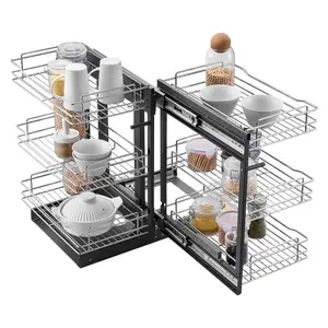 VEVOR Min 15W Opening Blind Corner Pull Out Organizer, 3 Tier 6 Shelf Kitchen Cabinet Organizer, Chrome Carbon Steel Storage Basket, Slide Out Storage Organizer, Left Right Open Compatible