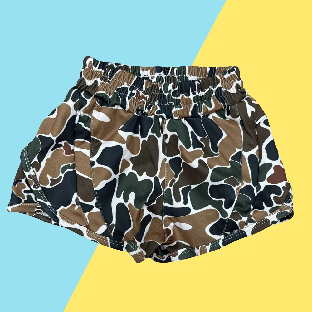 Toddler Girls' Old-School Camouflage Polyester Elastic Snug Fit Casual Athletic Shorts - Pocketed Baby Camo Kids' Fashion Bottoms, Elastic Shorts, Snug Fit Shorts
