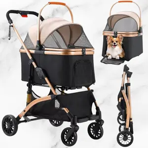 2-in-1 Dog Stroller & Carrier – Foldable Pet Stroller with Detachable Carrier, 360° Rubber Wheels, Shock Absorption, Storage Basket & Cup Holder for Dogs & Cats