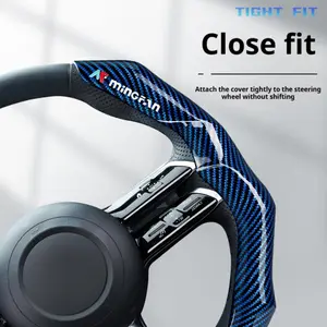 2-Piece Glossy Carbon Fiber Pattern Steering Wheel Cover Set, Ergonomic Fiber-Optic Grip Car Steering Wheel Insert, Automotive Interior Kit