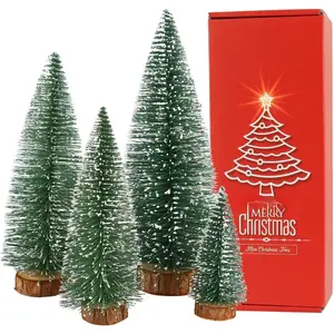 Small Christmas Tree,Mini Christmas Tree, Mini Pine Tree, Bottle Brush  Trees with Wooden Base for Tabletop Decorative ( Green)