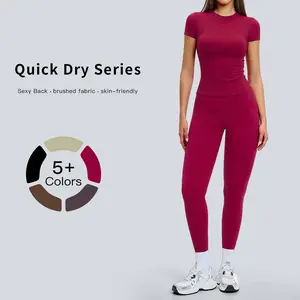 Tenwolf women’s two-piece athletic set, quick-dry slim-fit T-shirt and high-waisted yoga pants, soft skin-friendly fabric, suitable for all seasons, sportswear set