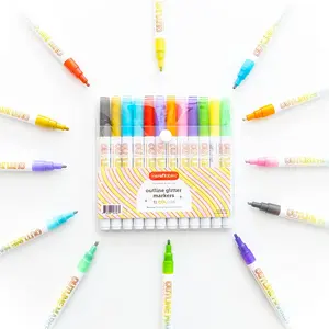 Incraftables Outline Glitter Markers (12 Colors). Shimmer Double Line Pens. Self Metallic Outline Markers Set for Kids & Adults. Super Squiggle Metallic Marker Pens for Crafts, Greeting Card & Drawing