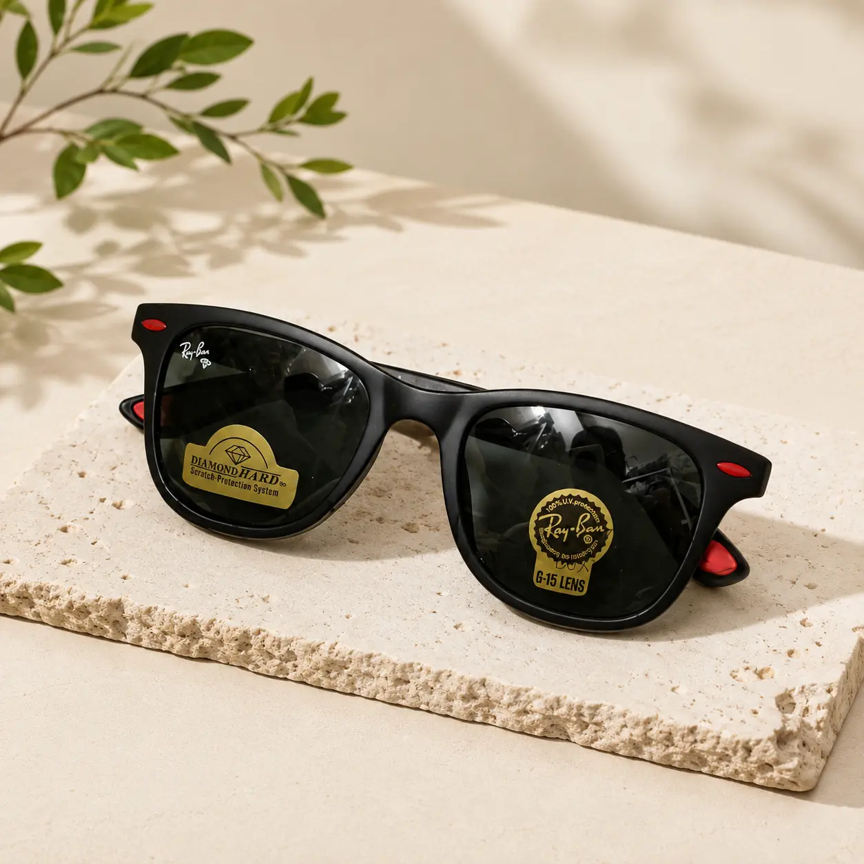 Ray-Ban Wayfarer Sunglasses for Men & Women – Shiny Black Frame with Green Lenses