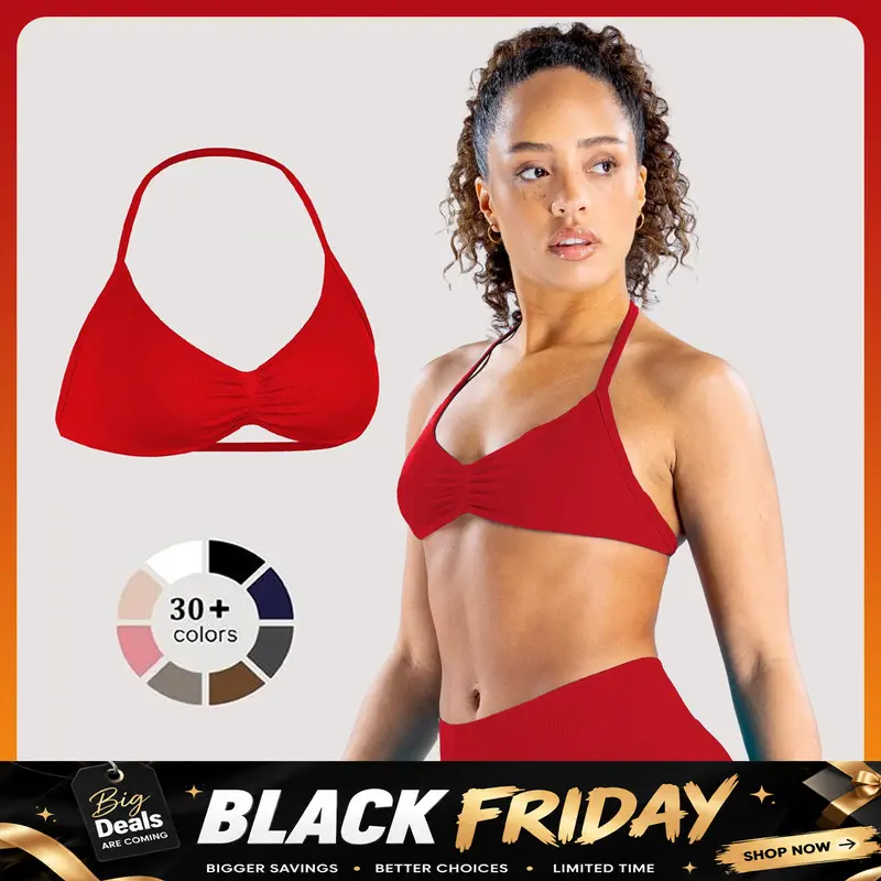 [SIZE UP 1] DENFY Impact Strappy Bra Gymwear Fitness Halter Sports Bra Open Back Padded Sportswear Gym Workout Women Seamless Tank Tops Low Impact Gym #BackToSchool