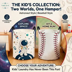 Kids Laundry Basket — Baseball/Astronaut-Themed Hamper for Dirty Clothes | Foldable, Waterproof Canvas Storage Bin for Boys | Cute Laundry Hamper & Gift Basket (Baseball Style / Astronaut Style)