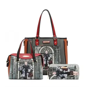 3-Piece Glossy Vegan Leather Handbag Set Tote Crossbody & Wallet Spacious Sleek Matching Elegant Design