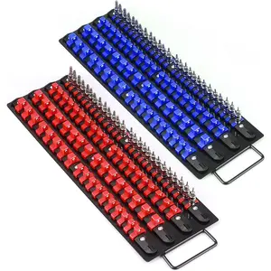 80-Piece Portable Socket Organizer Tray, 2 Pcs Set, Blue & Red, Heavy Duty Socket Holder with Black Rails and Blue & Red Clips, Fits 1/4-Inch, 3/8-Inch, 1/2-Inch Sockets, Tools Organizer for Storage