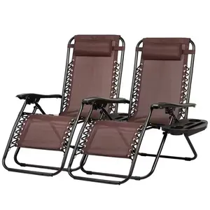 2 Chairs, Zero Gravity Recliners With Cup Holder, For Patio, Lawn, Garden, And Beach