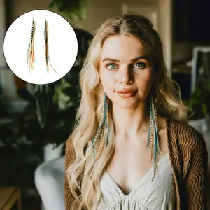 Feather Headz Bohemian handmade Natural & Turquoise long lightweight feather Silver dangle earrings