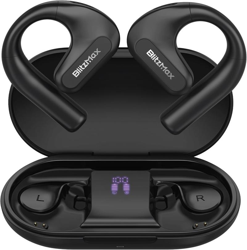 Open Ear Headphones Call Noise Cancellation, Comfort Wear, Enhanced Bass, True Wireless Earbuds for LED Power Display, 60H Playtime, Bluetooth 5.3, IPX5 Running Working