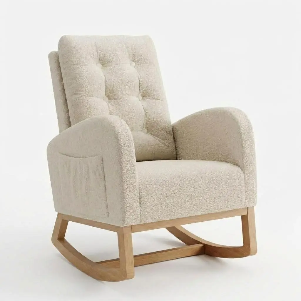 Garvee Modern Upholstered Nursery Rocking Chair with Side Pocket, Reclining Glider for Living Room, Bedroom, and Nursing Room in Beige