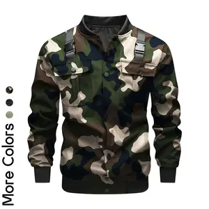 Men's Techwear Tactical Jacket, Streetwear Hip Hop Bomber Jacket with Cargo Pockets & Buckles, Slim Fit Casual Windbreaker Outwear