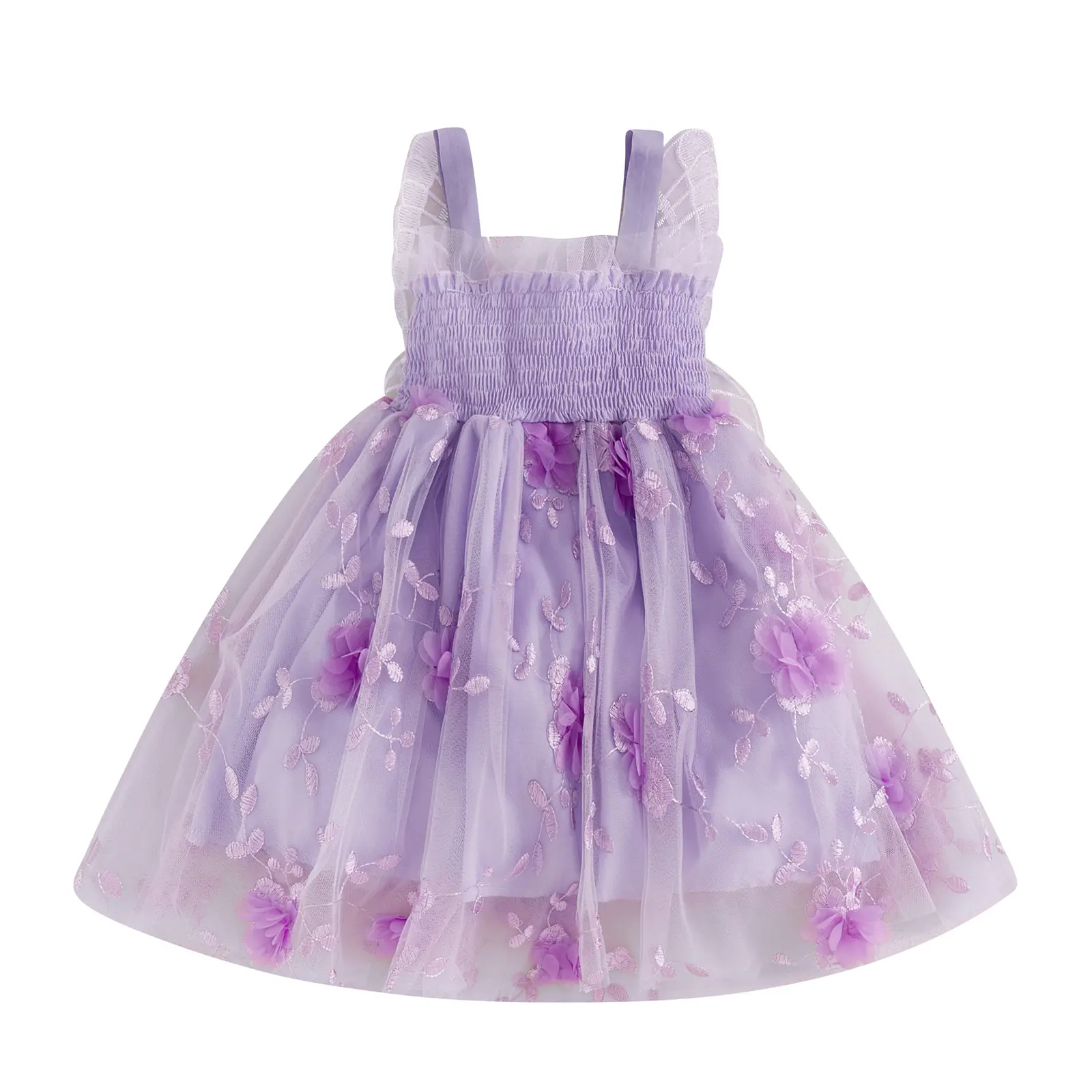 Toddler Infant Baby Girls Summer Dress Newborn Girl Layered Tulle Mesh Floral Dress with Butterfly Wing Beach Party Fall Clothes