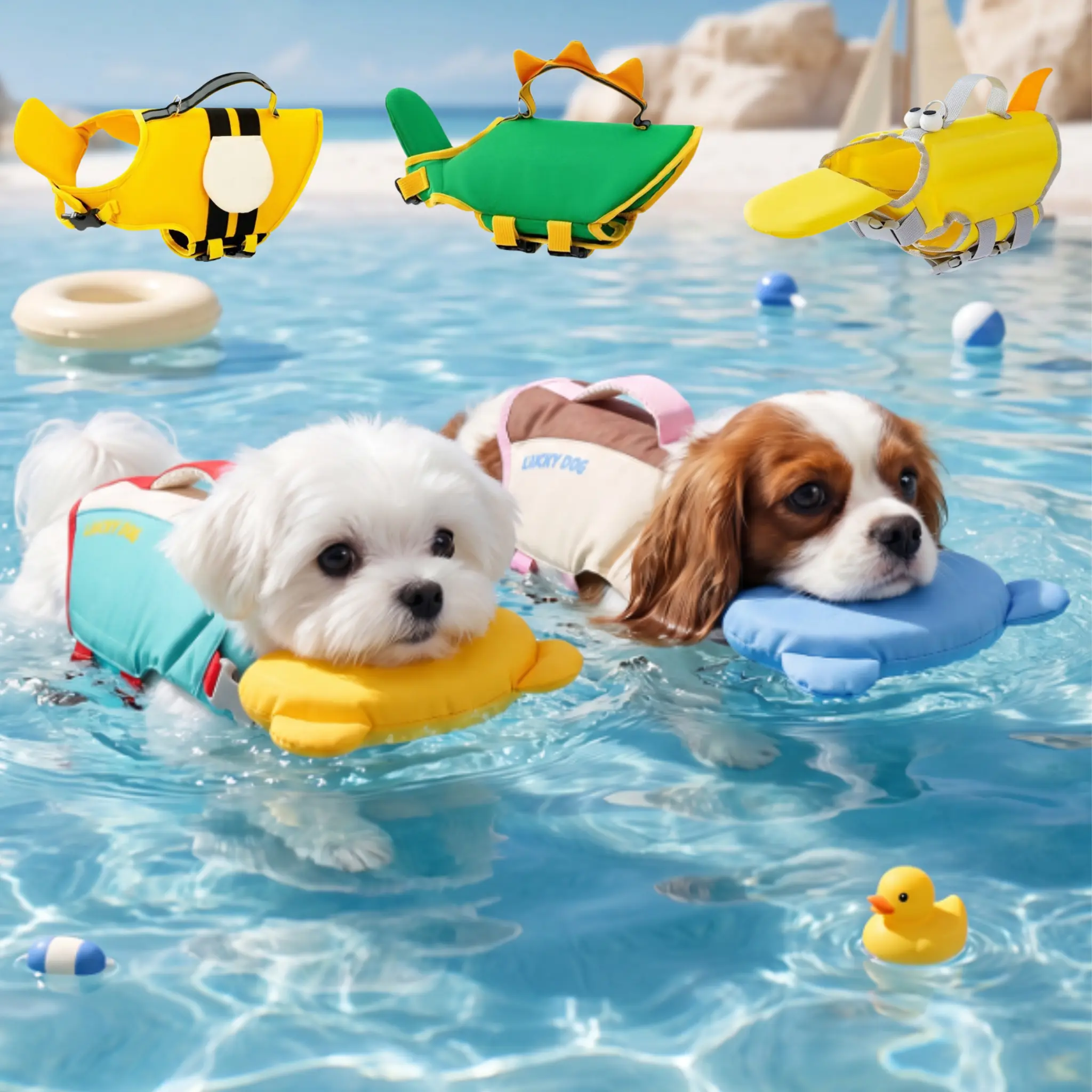 Dog Life Jacket - Adjustable Fit with Comfortable Padding - Perfect for Swimming & Water Activities - Bright Colors & Fun Designs