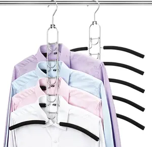 BePatio 2/3/4 Pack Pants Foldable Hangers Space Saving Clothes Hanging 5 Layers, Rubber Anti-slip Clothes Hanger for Closet Organizers and Storage Home Organization
