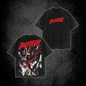 Daredevil Washed T-Shirt Vintage Graphic Tee, Street Hero Shirt, Hell’s Kitchen Vigilante Comic Style Apparel, Retro Superhero Unisex Oversized Cotton Tee