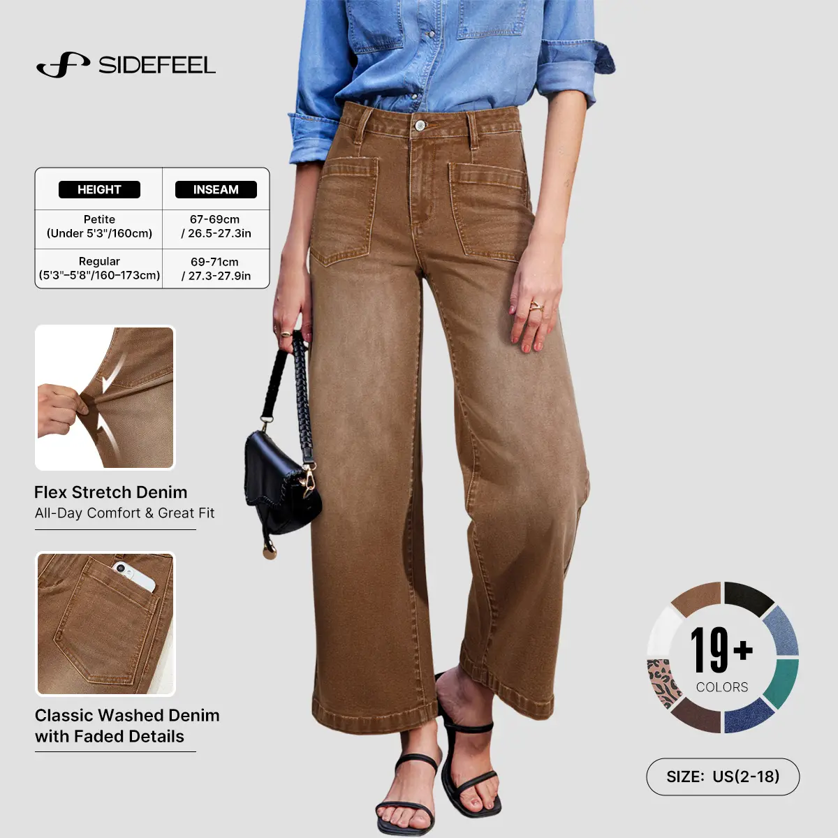 Sidefeel Women's Wide Leg Jeans High Waisted Stretchy Jeans Straight Leg Loose Fit Zimbaplatinum Ankle Denim Pants Formal Summer DealsForYouDays summerwins WeeklyDeals Summer Outfit