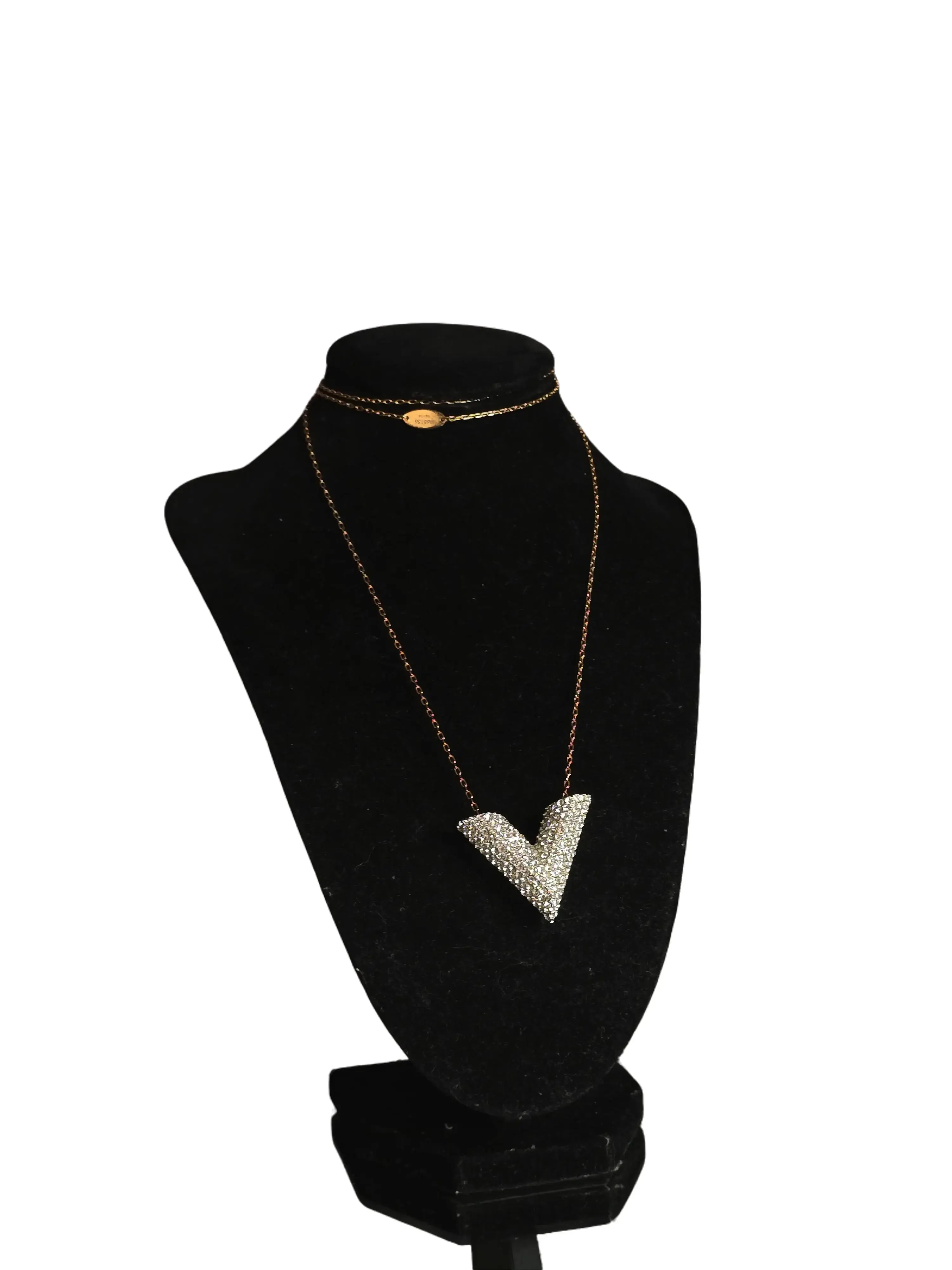 Pre-owned Louis Vuitton Essentials Rhinestoned Rose Gold Necklace 32"