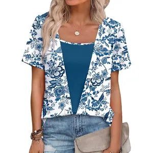 WIHOLL Fashion Womens Summer Tops Trendy 2 in 1 Blouses Short Sleeve Shirts Casual T Shirts Beach Vacation Clothes