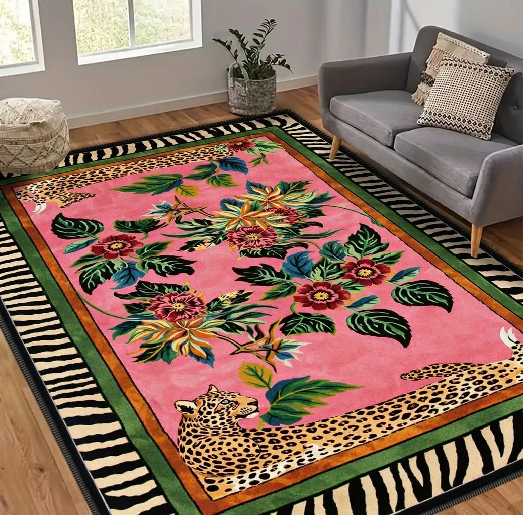 European and American-style floral leopard-print rugs, available in a variety of sizes. Featuring a non-slip design and a soft, comfortable texture, they are ideal for bedrooms, next to beds, in dorm rooms, living rooms, and other home decor settings.
