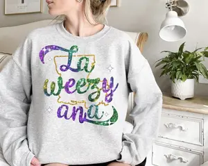 La Weezy Ana Sweatshirt (Printed Glitter Effect), Louisiana Mardi Gras Shirt, Fat Tuesday Shirt, Purple Green Gold Glitter Graphic, New Orleans Festival Outfit
